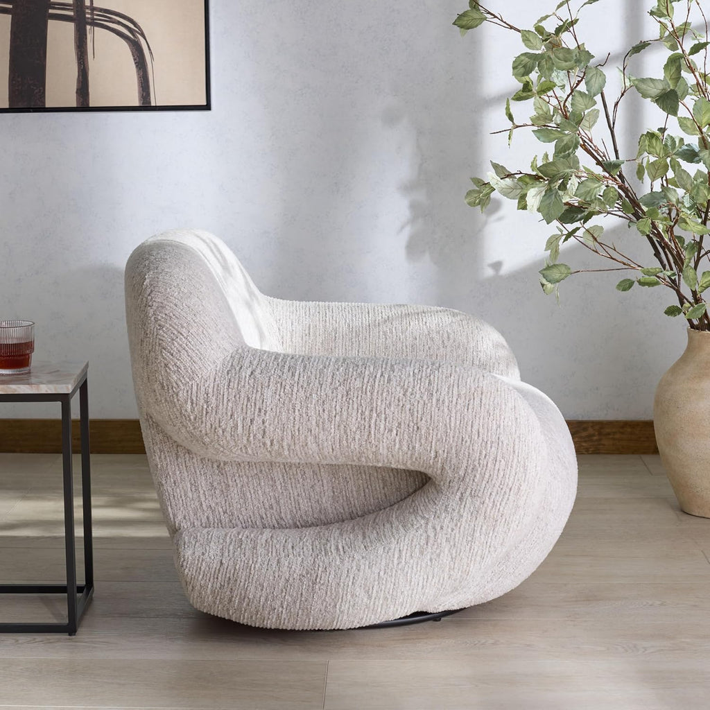 Couture Collection - Kaylana Light Grey Chenille Accent Chair, Curved Silhouette, Plush Modern Design, Fully