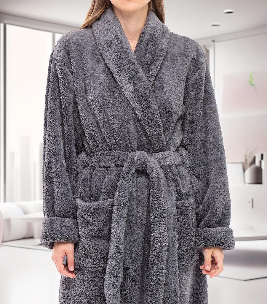 ADR Women's Long Sleeve Plush Fleece Robe with Pockets, Bathrobe