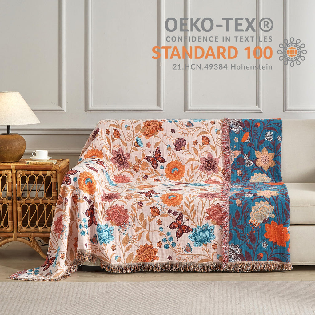 Boho Throw Blanket for Bed 90"x98", 100% Cotton Blanket for Couch Sofa