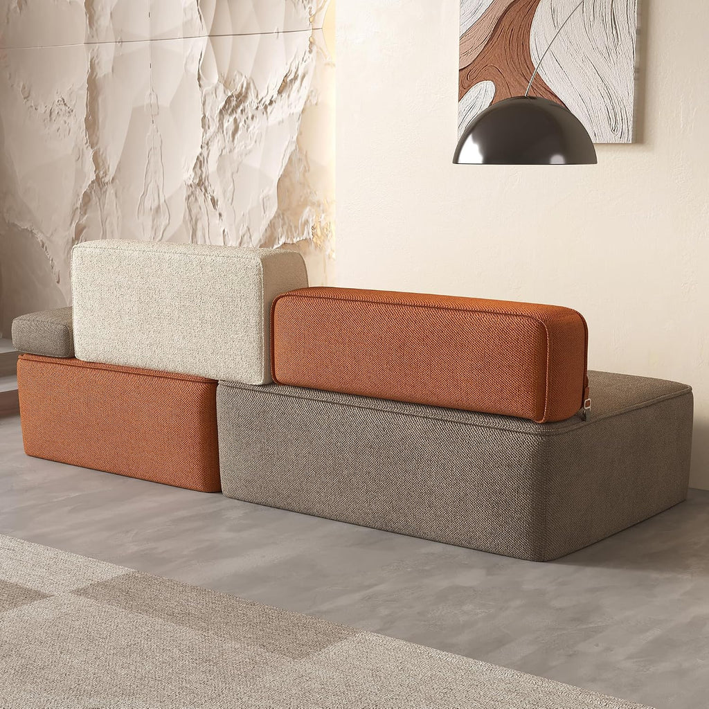 Mid-Century Modern Modular Sectional Sofa, 79.9" Width Multi Color Fabric Upholstered Couch, Versatile Living Room &