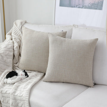 Pillow Covers Decorative Lined Linen Euro Sham Throw Pillow Cover for Bed Couch Sofa, 22"x22"(55cm), Light Beige
