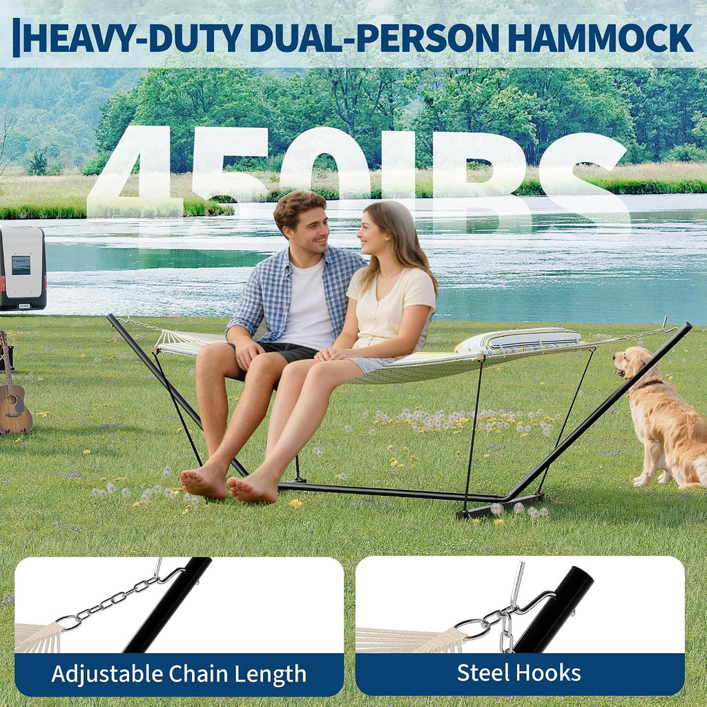 With Stand for Outside,2 Person Hammock with Heavy-Duty Steel Stand,Soft Fabric,450 LBS Capacity,Carrying Bag,Indoor