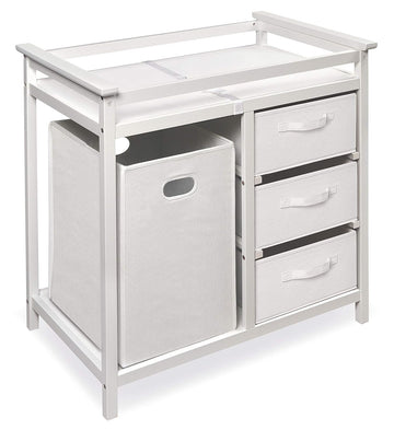 Modern Baby Changing Table - Nursery Furniture with Laundry Hamper and 3 Storage Drawers - Diaper Changing Station