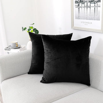 Throw Pillow Covers 18x18 Inch, Pack of 2 - Black Velvet Decorative Cases