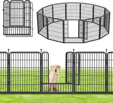 Decorative No Dig Fence Panels Metal Garden Fence with Gate, 28ft(L) x 32in(H) Garden Fencing for Dogs Rabbits
