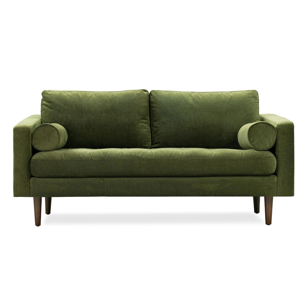 & BARK Napa 72" Modern Mid-Century Feather Down Apartment Sofa in Distressed Green Velvet