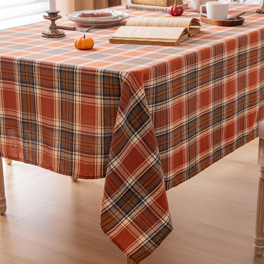 Plaid Fall Tablecloth Thanksgiving Rectangle 60x120 Inch Rust