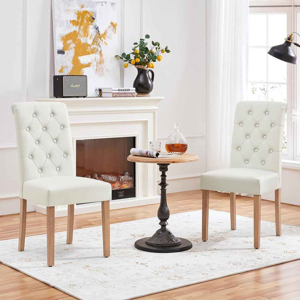 Dining Chairs Set of 2 Fabric Upholstered Dining Room Chairs with Button Tufted High Back and Solid Wood Legs
