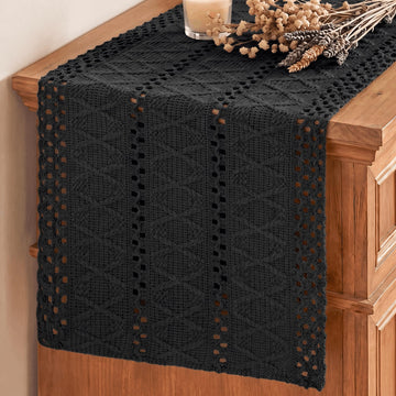 Black Woven Farmhouse Hollow Table Runner 12x120 Inch