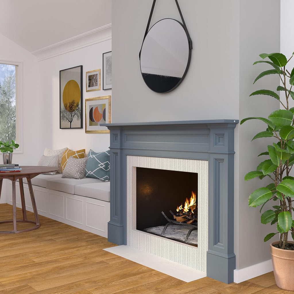 Rich Architectural Quality Wood Mantel Surround, 56"W 42"H, Unfinished
