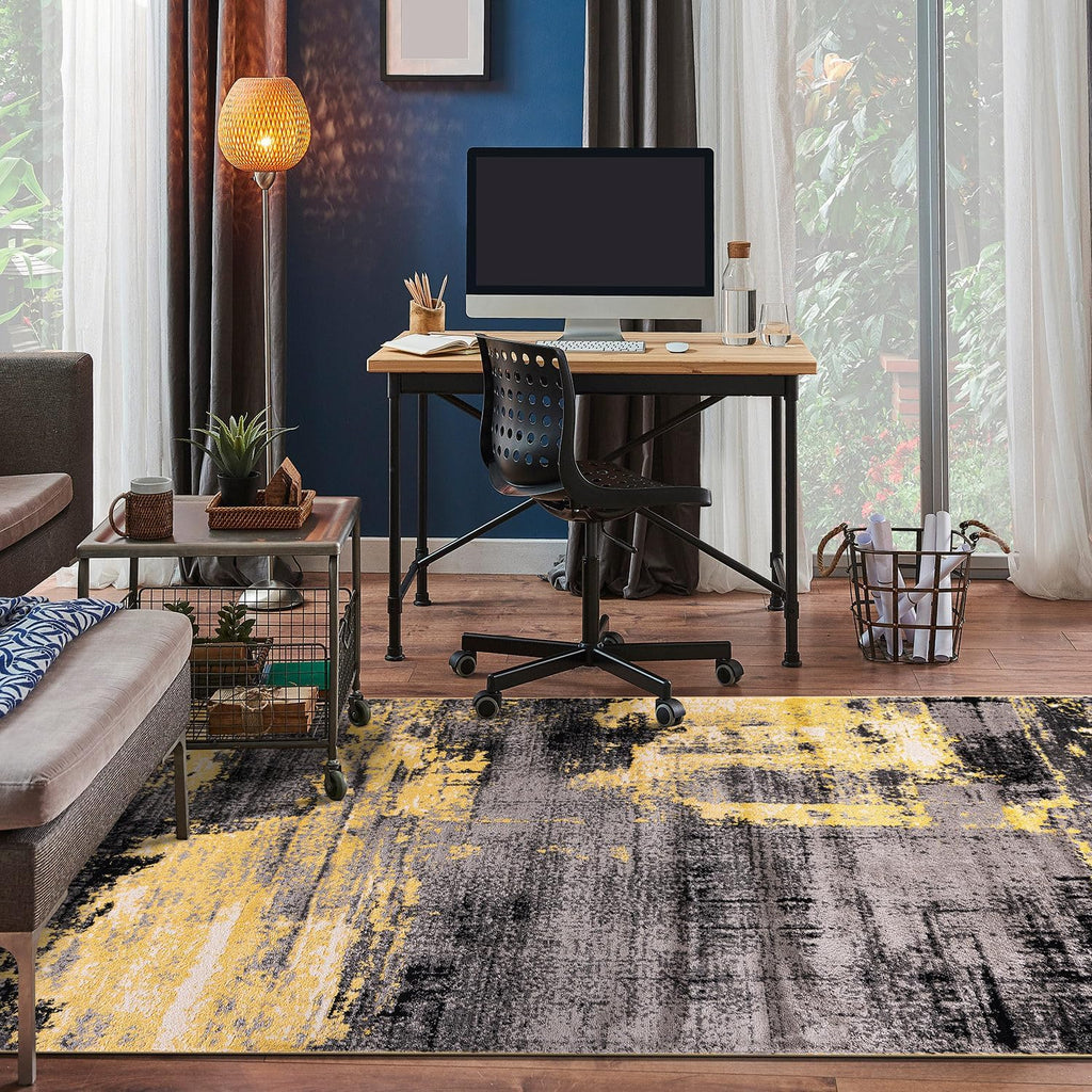 Modern Abstract Design Non Shedding Soft Ideal for Living Room,Bedroom,Kitchen Area Rug Yellow
