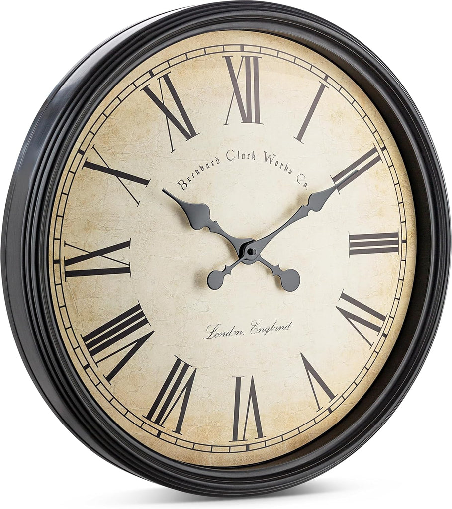 Bernhard Products Large Decorative Wall Clock 20 Inch Silent Non Ticking Battery Operated Quartz Vintage Stylish with