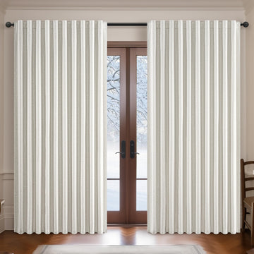 Butter Cream Extra Wide 70 Floor to Ceiling Blackout Curtains, Linen Blend Pleated Farmhouse Drapes Rod Pocket