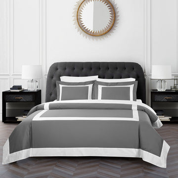 Casabolaj Bicolore Collection 3 Pieces Duvet Cover Set 100% Egyptian Cotton Sateen 400 Thread Count Bedding Sets