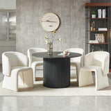 47" Round Dining Table for 4, Modern Farmhouse Marble-Look Foiled Top with MDF Striped Base, Kitchen & Dining Room