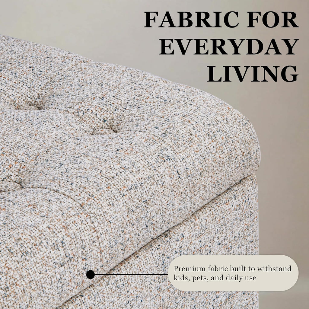48" Modern Tufted Storage Bench - Textured Cream Fabric