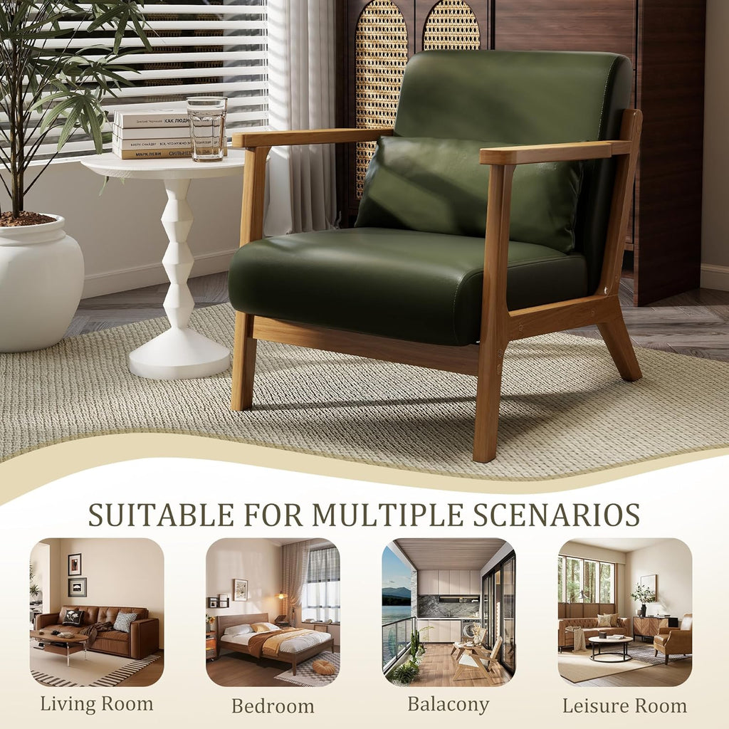 Modern Lounge Chair and Ottoman — Green Faux Leather