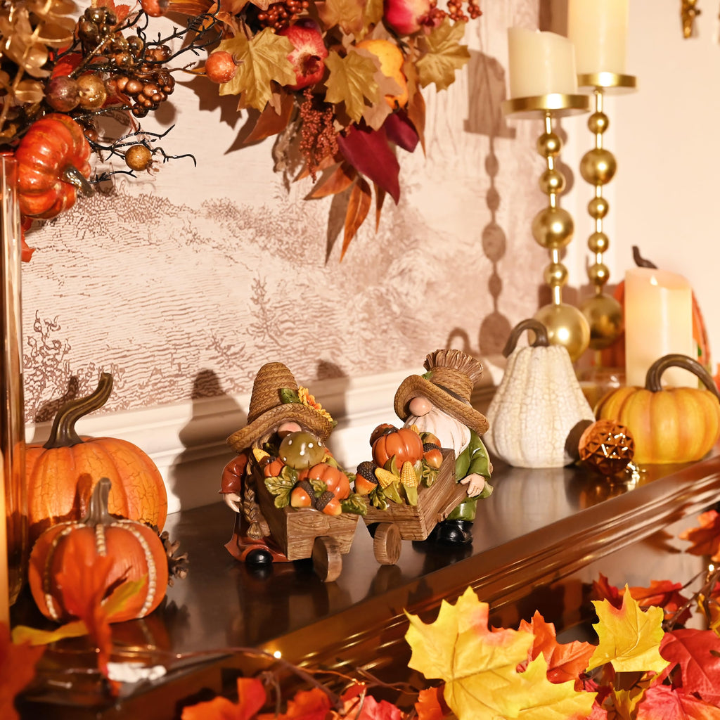 Fall Decorations, 2 Pcs Fall Gnomes Decor for Table Indoor Outdoor, Resin Thanksgiving Decorations Garden Pumpkins