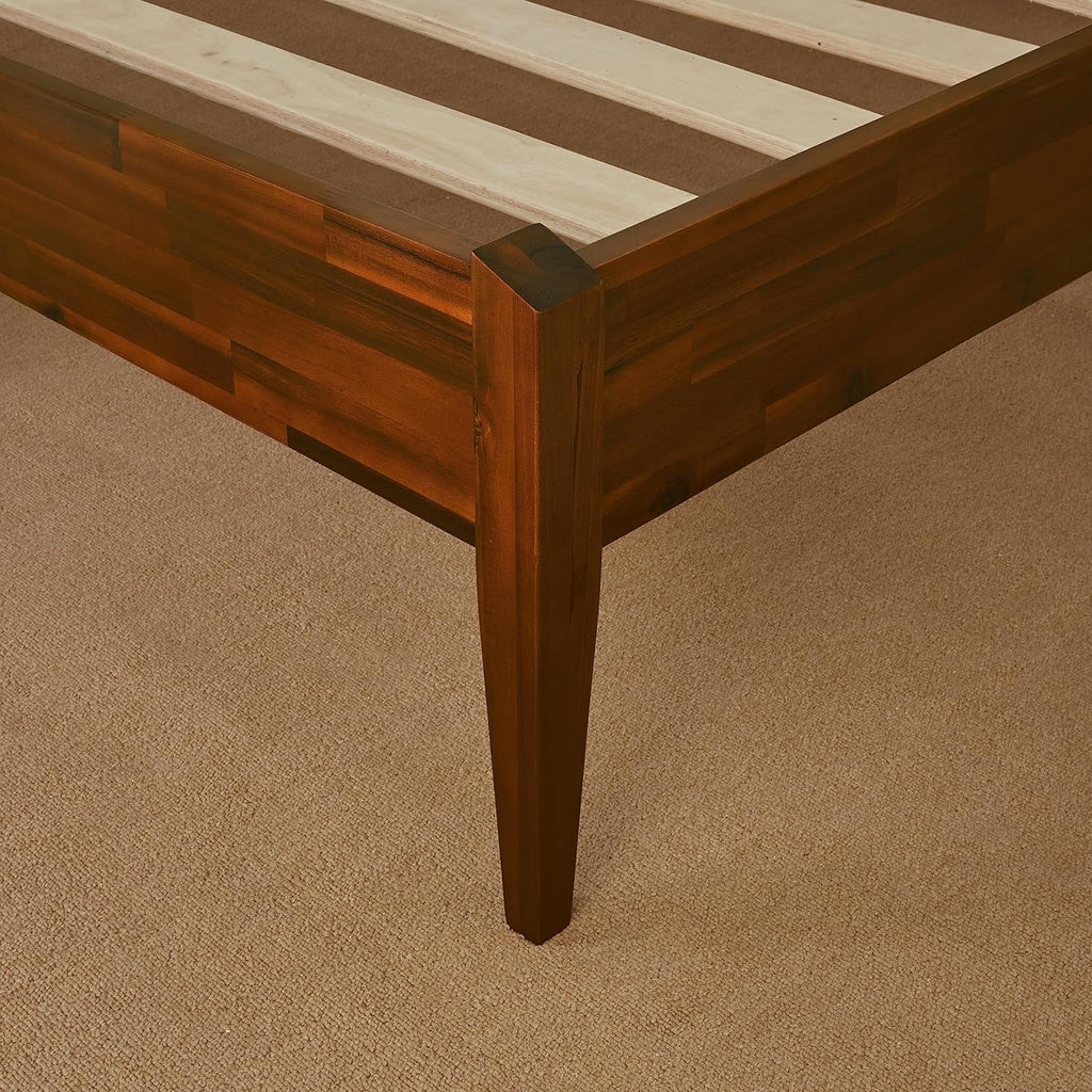 15-Inch Solid Wood Queen Platform Bed Frame - Japanese Joinery, Minimalist Style - Wood Slats, Easy Assembly