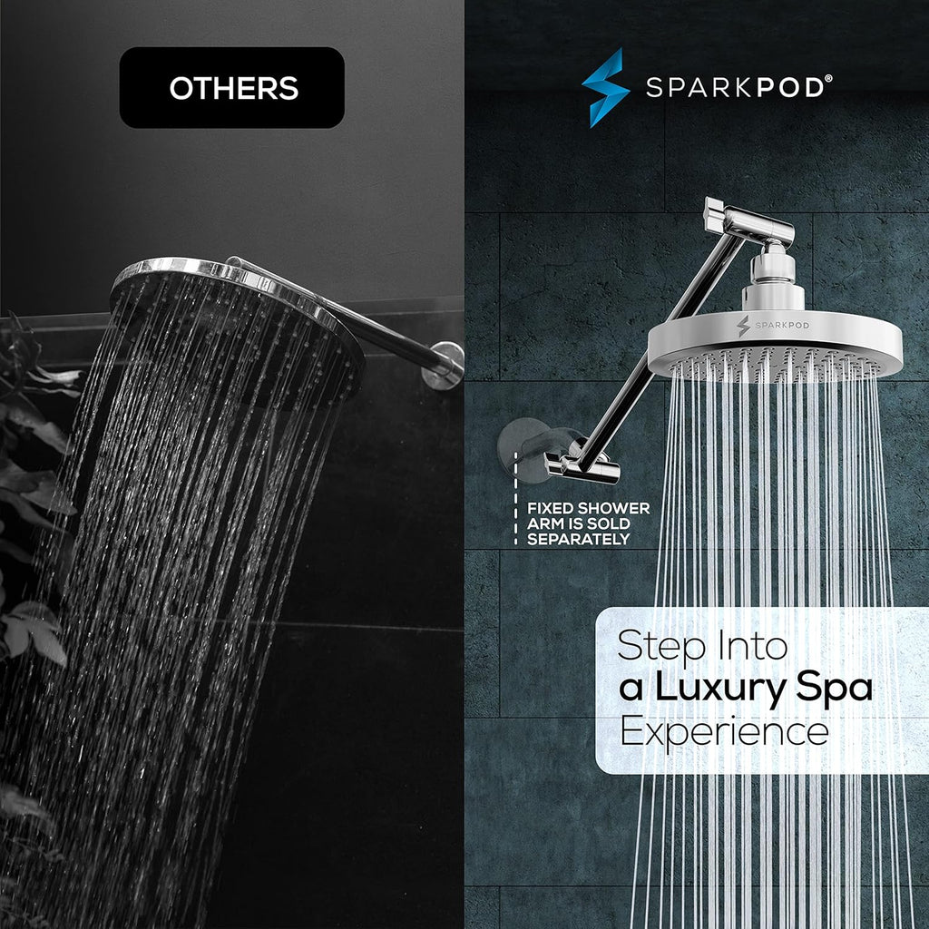 Round Rain Shower Head with Extension Arm - Height Adjustable Shower Head with High Pressure Performance