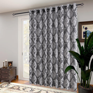 Sliding Door Curtains Luxury Patio Doors Damask Extra Wide Silver Gray Curtains for Room Divider 1 Panel Grommet Top