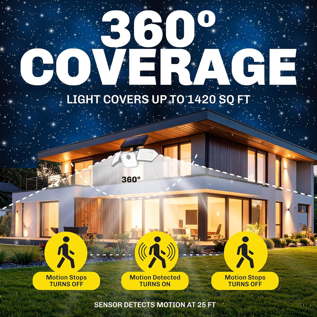 2 Pk Bionic Solar Flood Lights Outdoor Motion Sensor | 500 Lumens, Wireless, Waterproof Security Lights for Outside
