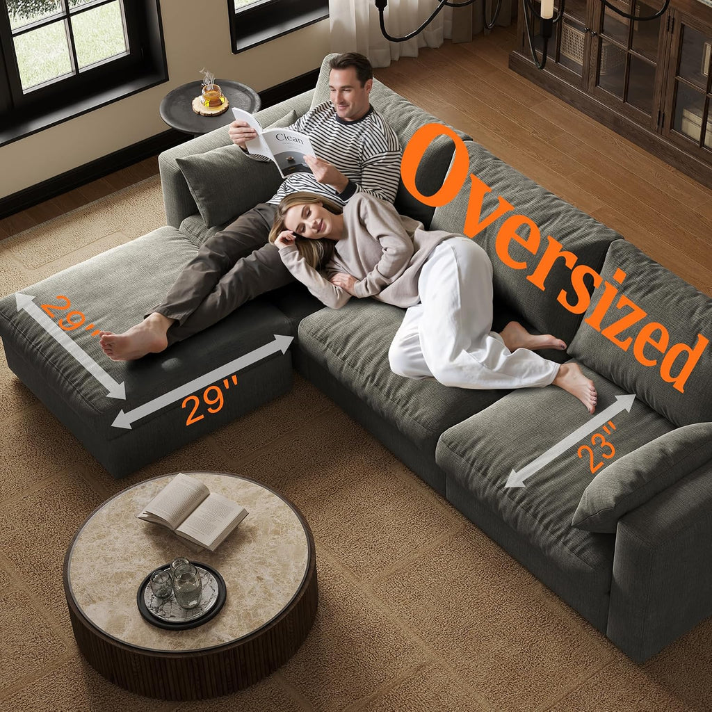 Cloud Modular Sectional Sofa Couch with Storage Ottoman, 99" Oversized Sectional Couches , Cloud Modular L-Shaped