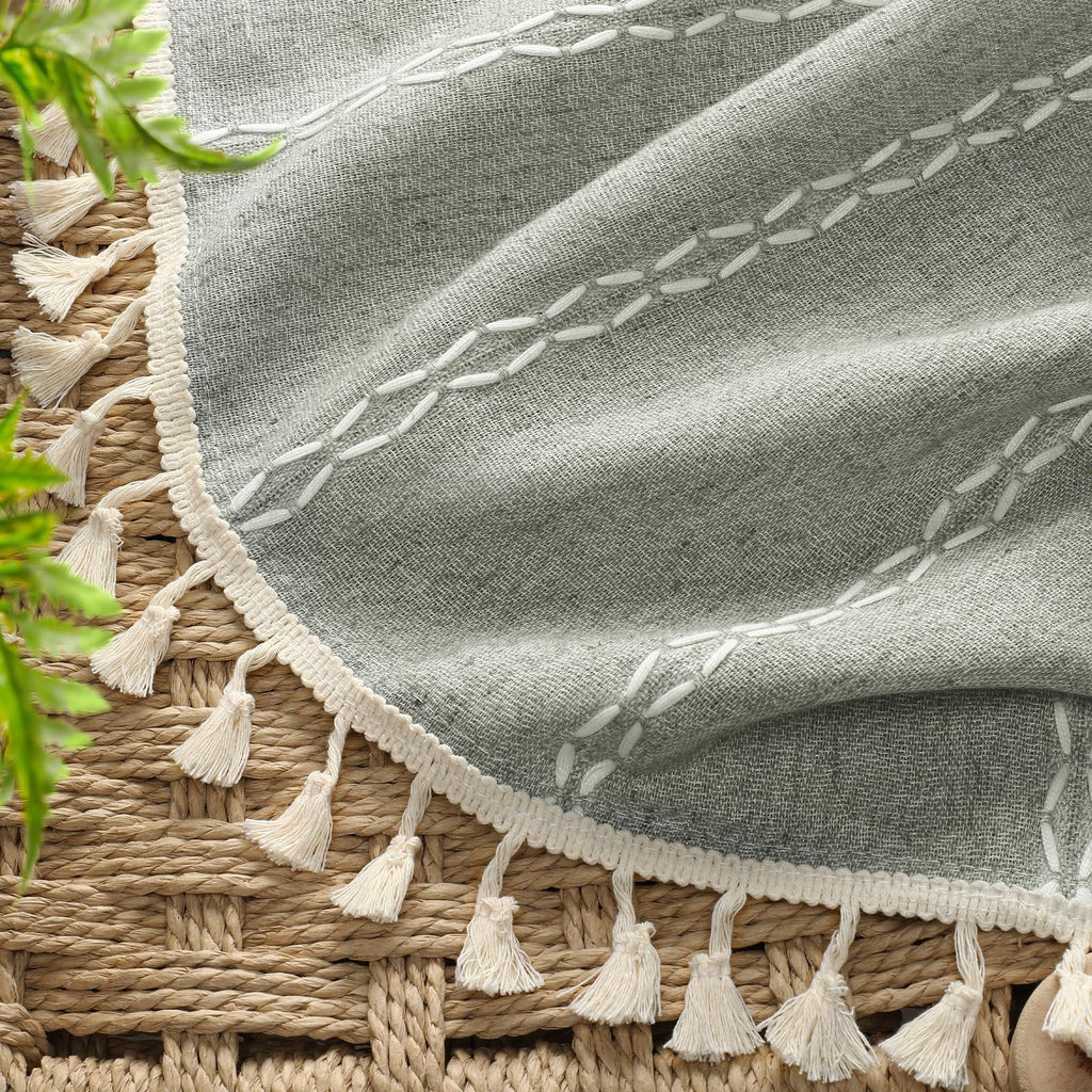 Sage Green Boho Blackout Curtains 84 Inch 2 Panels with Tassels