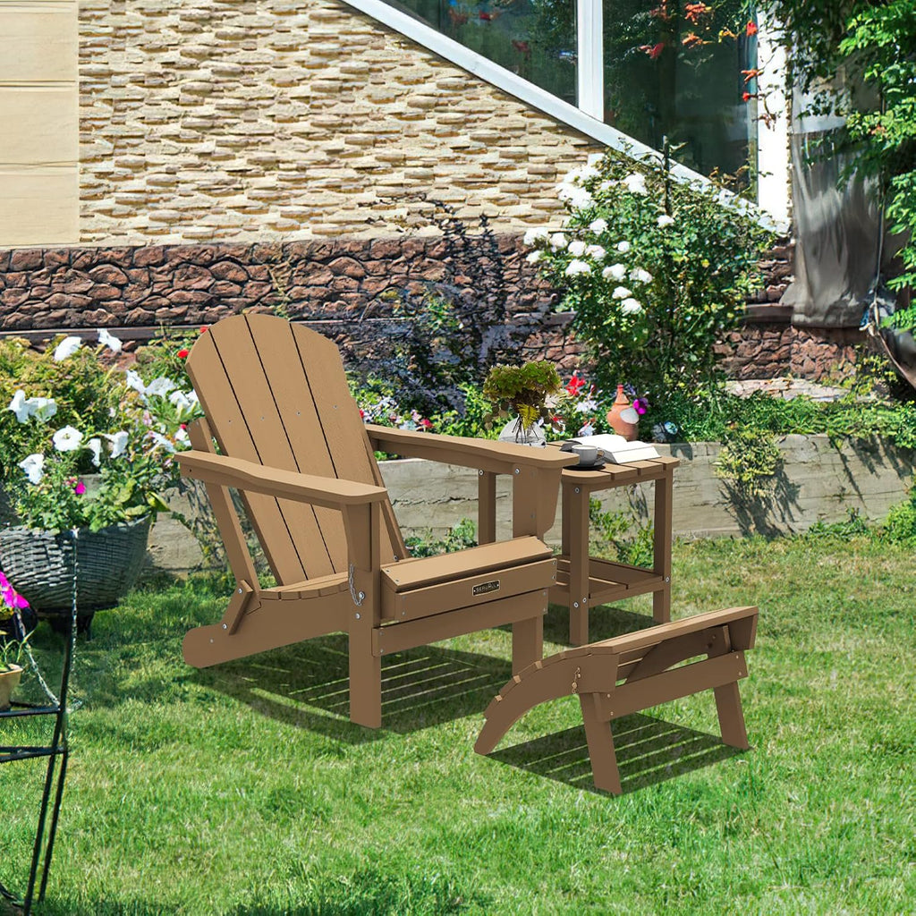 Folding Adirondack Ottoman Set of 2, Adirondack Footrest Without Assembly for Adirondack Chair, Brown