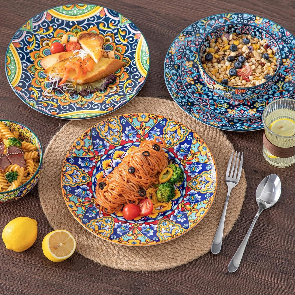 12 Pieces Dinnerware Sets, Plates and Bowls Set, Porcelain Dishes Set for 4, Microwave and Dishwasher Safe