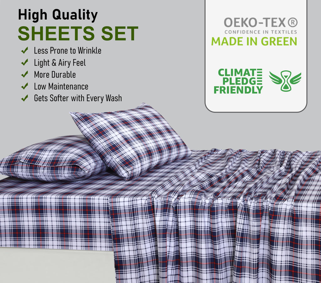 100% Cotton Split King Sheets, Percale Sheet Set, Prussian