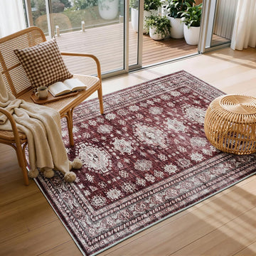 3x5 Area Rug Washable Non Slip, Entry, Bedside, Burgundy