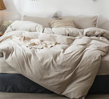 Duvet Cover Set 100% Washed Cotton Linen Like Queen - Set of 3