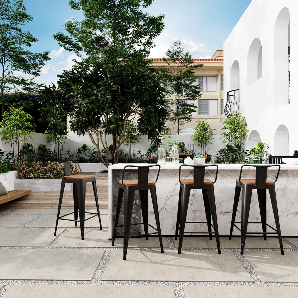 Outdoor Patio Bar Stools Set of 4 with Back,Arlunar Counter Height Industrial Metal Barstools with Removable Back 26"