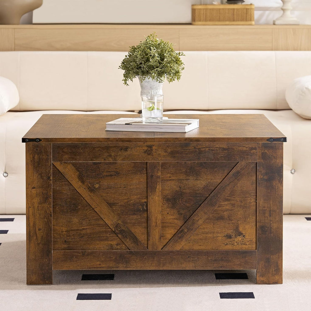 Farmhouse Coffee Table, Wood Square Coffee Tables, 31.5" D x 31.5" W, Rustic Brown