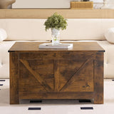 Farmhouse Coffee Table, Wood Square Coffee Tables, 31.5" D x 31.5" W, Rustic Brown