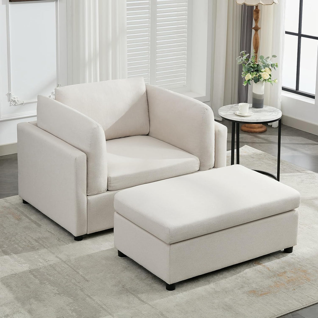 Luxe Oversized Lounge Chair and Ottoman — Cream Chenille