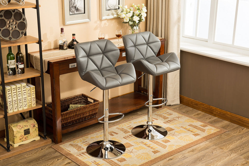 Glasgow Contemporary Tufted Adjustable Height Hydraulic Grey Bar Stools, Set of 2