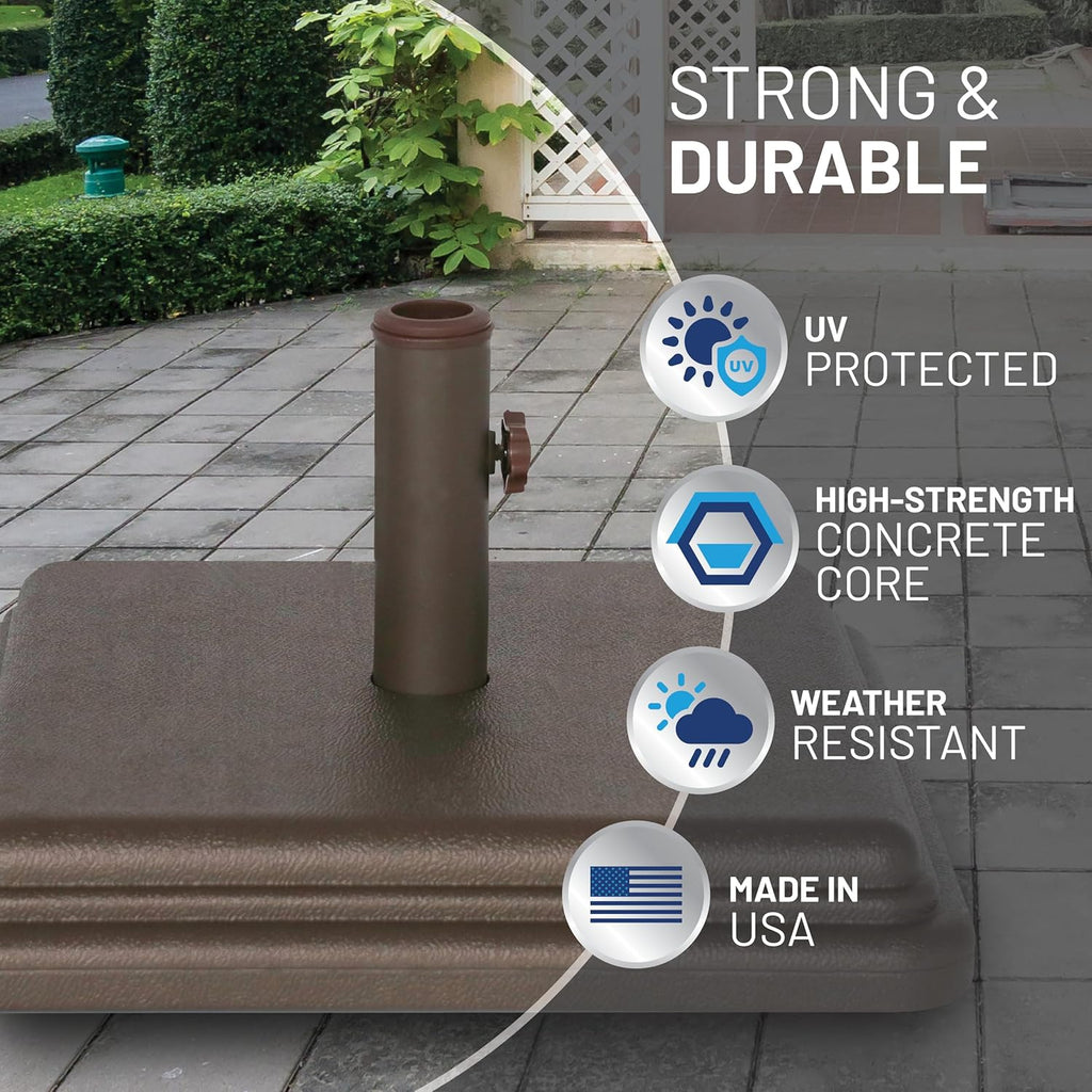 40 Pound Umbrella Base - Weighted Umbrella Base For Use With Patio Table - Heavy Duty Base for Umbrella - Bronze