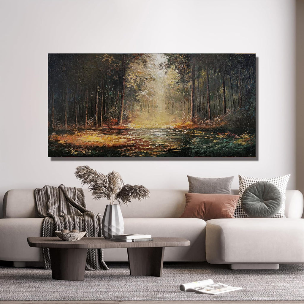 Canvas Wall Art Decor Artwork for Walls Canvas Wall Art Landscape Natural Wall Art Decor Mystical Path Yellow Forest