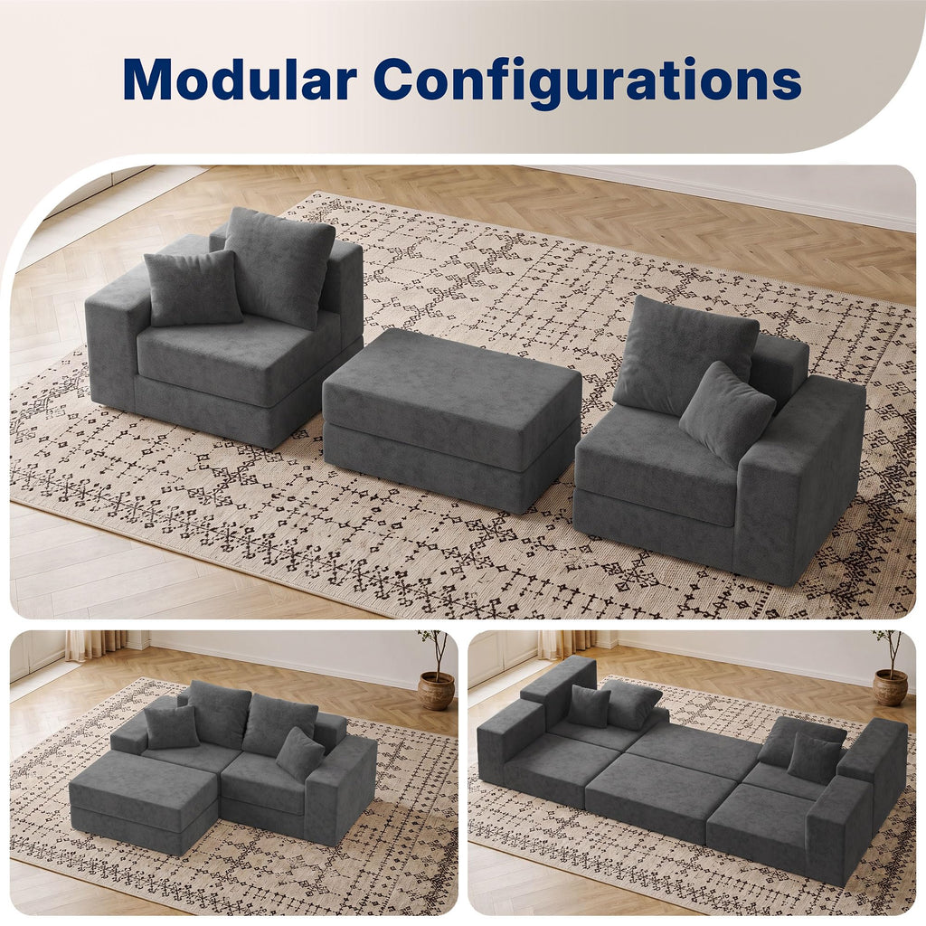 Cloud Modular Sectional Sofa, Comfy Boneless Couch, Modern L-Shaped Couch with Reversible Chaise, Customizable