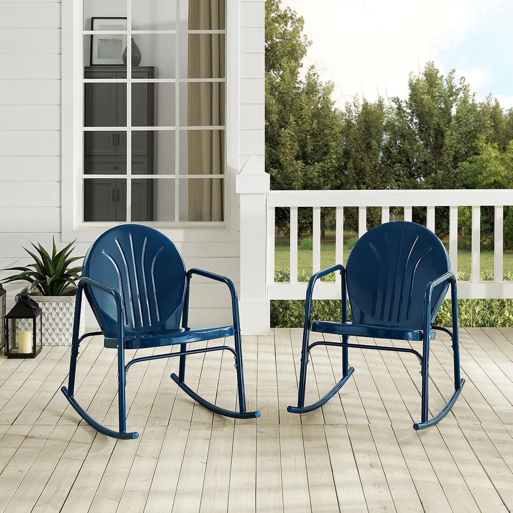Griffith Retro Metal Outdoor Rocking Chairs, Set of 2, for Porch, Deck, Balcony, Backyard, Navy Gloss