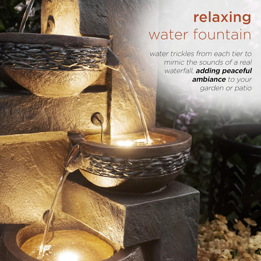 TVH244 39" Outdoor 4-Tier Cascading Pots Water Fountain with LED Lights