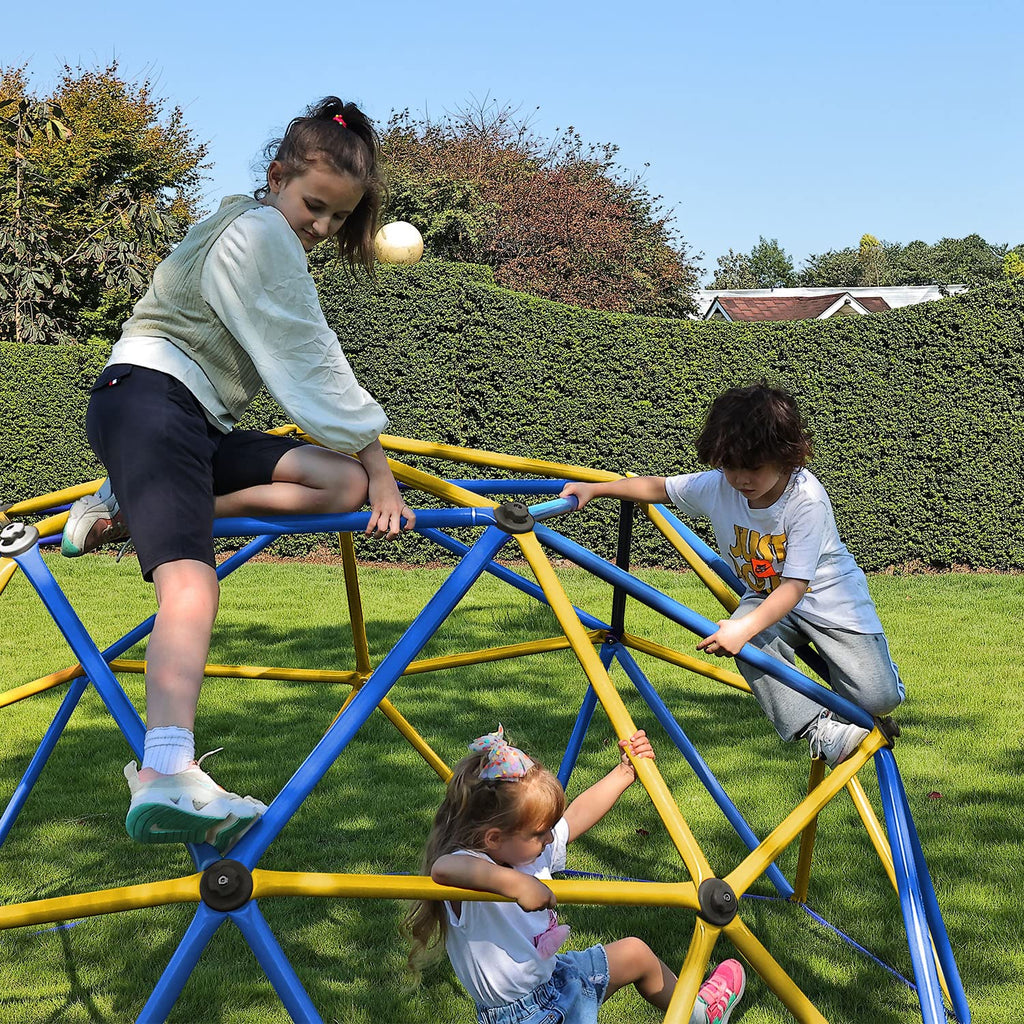 Upgraded Outdoor Geometric Dome Climber, 3D Assembly Video, Suitable for 1-6 Kids Climbing Frame (Blue, 9FT)
