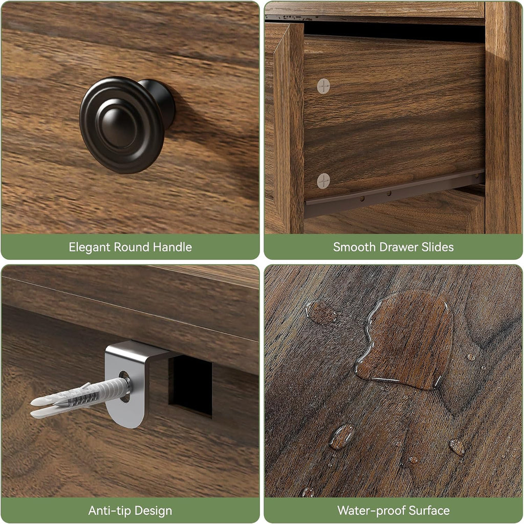 55'' Walnut Dresser with 6 Drawers , Wood Dresser Natural Modern Chest of Drawer with Handles Solid Wood Legs, Large