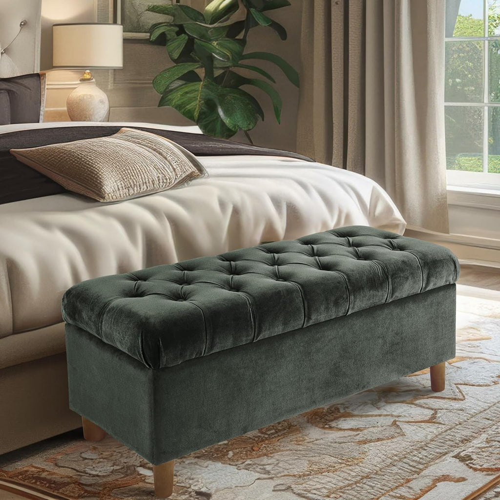 40" Ainsley Button Tufted Storage Bench - Loden Green Velvet