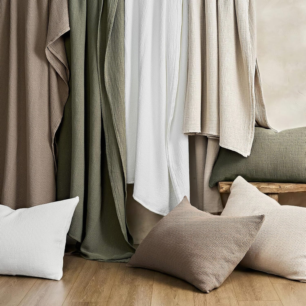 100% Cotton Waffle Bed Blanket King, Soft Premium Cotton Coverlet Set with 2 Matching Shams, Lightweight All Season