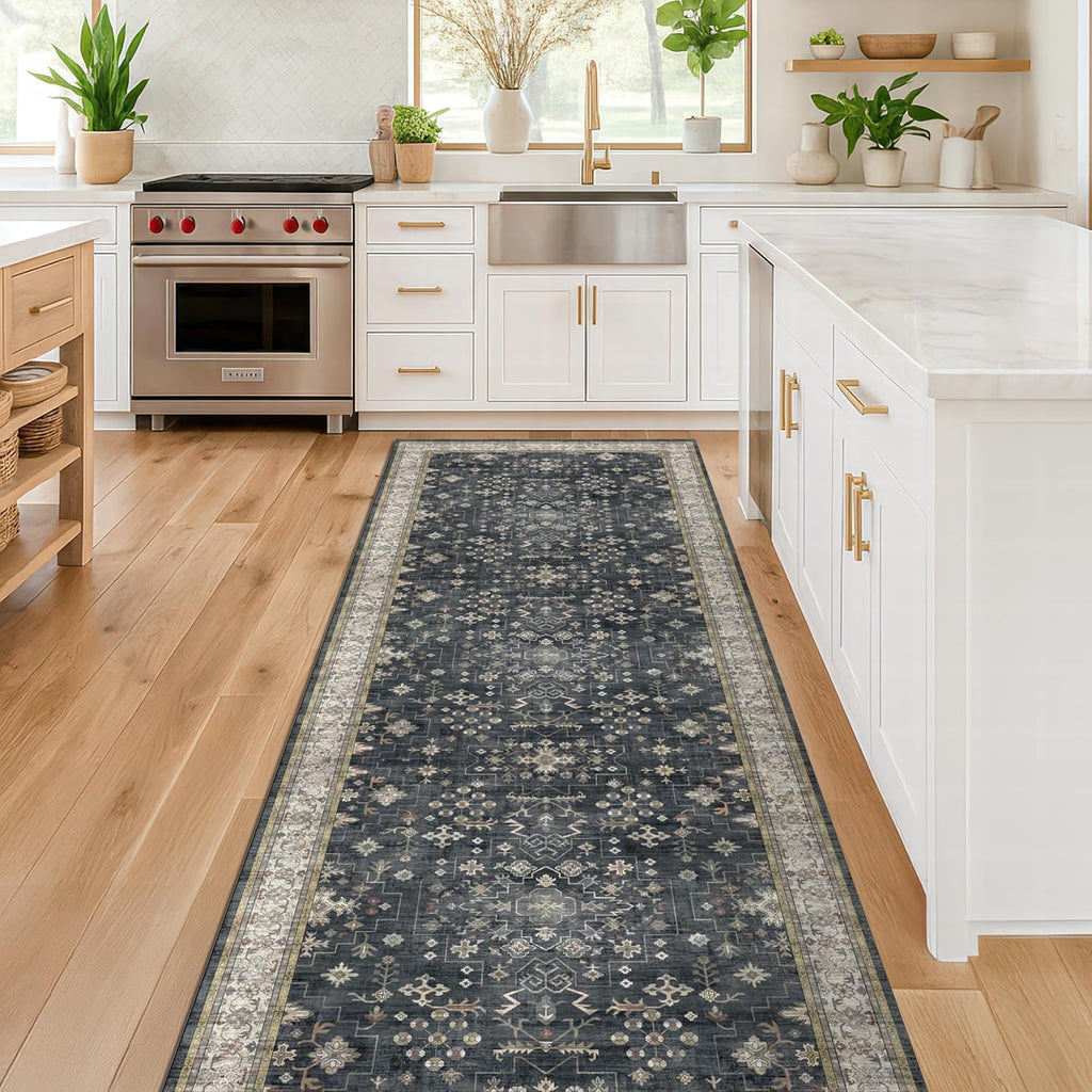 Black Washable 10ft Long Runners for Hallways, 2'6"x10' Wide Kitchen Runner Rug, Entryway Indoor Rug, Non Slip Rubber