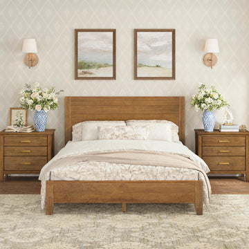 Queen Size Bed Frame, 100% Solid Acacia, Dark Wood