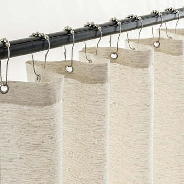 Natural Linen Shower Curtain, Farmhouse Bath Decor Slub Texture Neutral Elegant Long Shower Curtain with Hooks, 72" x